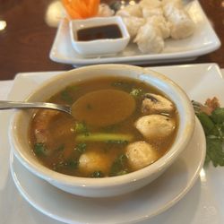 Bangkok Cuisine - Tom Yum Soup and Steamed Shumi