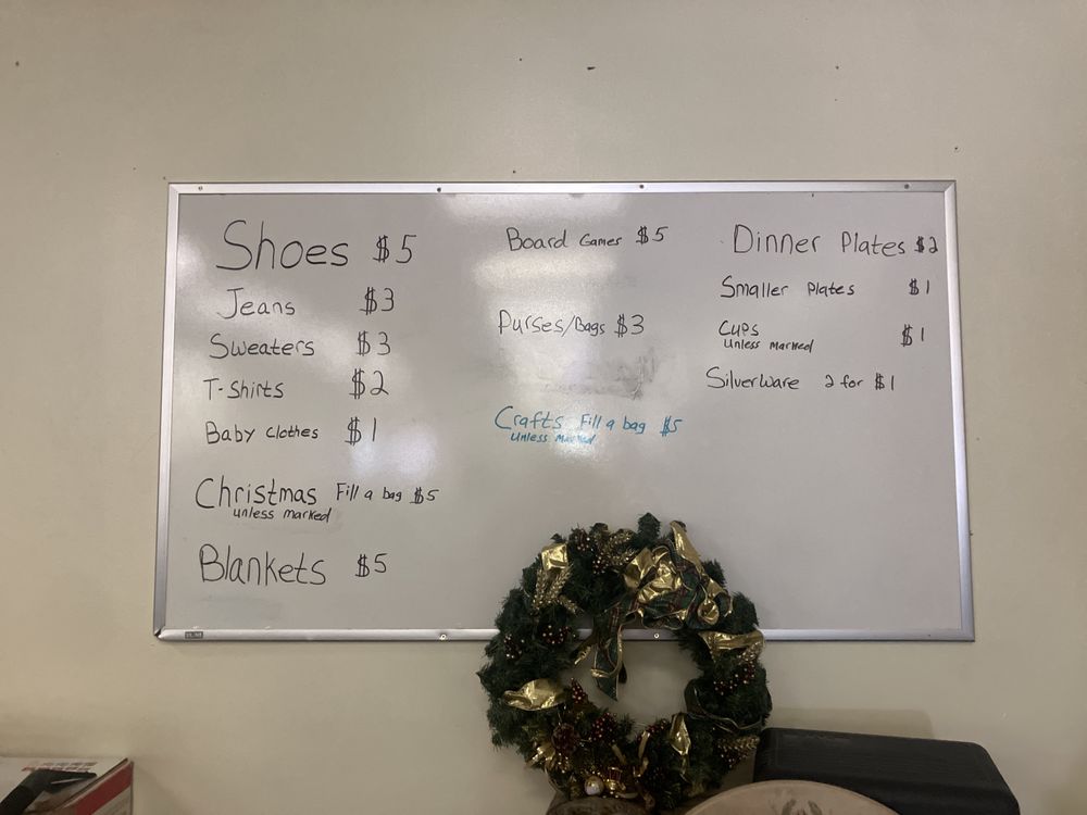 Pricing board inside A&T Thrift