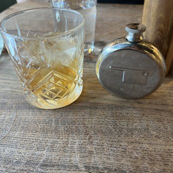 Flat Iron - Old fashioned is served in this cute flask - Steakhouses Near Me - London, XGL Flat Iron - Old fashioned is served in this cute flask - Steakhouses Near Me - London, XGL