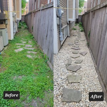 GK Landscaping and Brick Paving - Side of House. This would become a jungle later I. the summer. The rocks will keep it more tamed - Artificial Turf Near Me GK Landscaping and Brick Paving - Side of House. This would become a jungle later I. the summer. The rocks will keep it more tamed - Artificial Turf Near Me