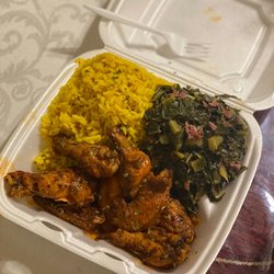 Tiff's Soul Food - Wings Collard Greens Yellow Rice