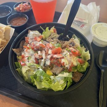 Baja Fresh - Salad bowl with rice, pinto beans, grilled chicken, pork carnitas, corn, pico, and lettuce. - Mexican Near Me - Kettleman City, California Baja Fresh - Salad bowl with rice, pinto beans, grilled chicken, pork carnitas, corn, pico, and lettuce. - Mexican Near Me - Kettleman City, California