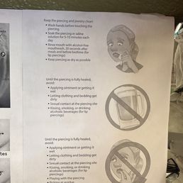 Instructions for piercing care
