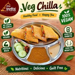Little India Vegetarian & Vegan Resto - Enjoy our Indian Chilla, a savoury vegan protein rich crepe. made with wholesome ingredients and traditional spices, good for diabetic.