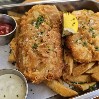 Calico Fish House - Fish and chips. Very mild pollock, good crunch. Chips(fries) were ok, need more seasoning. good dish - Seafood Near Me - Huntington Beach, California Calico Fish House - Fish and chips. Very mild pollock, good crunch. Chips(fries) were ok, need more seasoning. good dish - Seafood Near Me - Huntington Beach, California