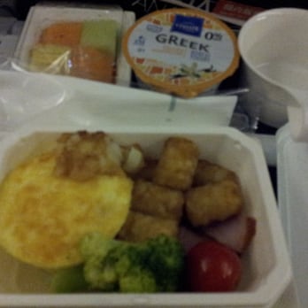 All Nippon Airways - Breakfast: corn and cheese frittata with tater tots, fruit, and greek yogurt - Airlines Near Me - San Francisco, California All Nippon Airways - Breakfast: corn and cheese frittata with tater tots, fruit, and greek yogurt - Airlines Near Me - San Francisco, California