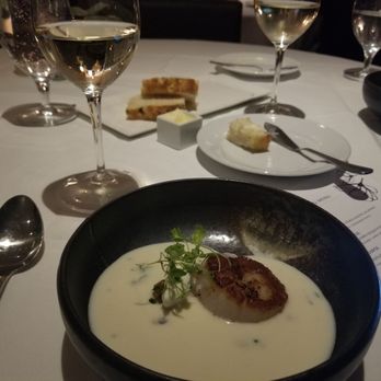 Ariana Restaurant - The second course of the tasting menu and one of my favorites, a perfectly cooked scallop in creamy cauliflower bisque. - French Near Me - Bend, Oregon Ariana Restaurant - The second course of the tasting menu and one of my favorites, a perfectly cooked scallop in creamy cauliflower bisque. - French Near Me - Bend, Oregon