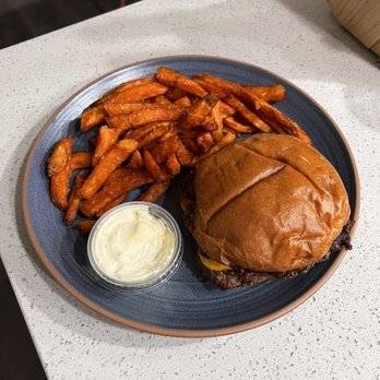 Juicy Joe’s - Juicy Original Cheeseburger with yam fries - Burgers Near Me - Vancouver, British Columbia