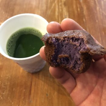 Asha Tea House - Ube muffin and matcha shot. I prefer the matcha cookie over the ube mochi muffin. - Tea Rooms Near Me - Berkeley, California