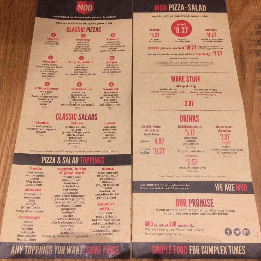 MOD Pizza - Complete Menu - Fast Food Near Me - Walnut Creek, California MOD Pizza - Complete Menu - Fast Food Near Me - Walnut Creek, California