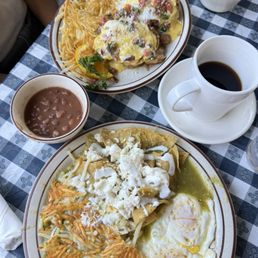 Chilaquiles & Eggs with Chile and Verde Chilango Benedict Chilaquiles & Eggs with Chile and Verde Chilango Benedict