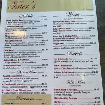 Tater's Cafe - Current menu june 2023 - Breakfast & Brunch Near Me - Dallas, Oregon