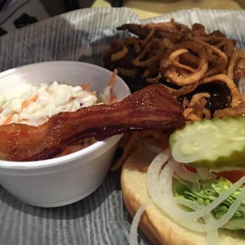 Jimmy P's Charred - Jimmy P's BBQ Burger. It's hidden under a lot of onion strings but generous portion and BBQ sauce taste. - Steakhouses Near Me - Naples, Florida