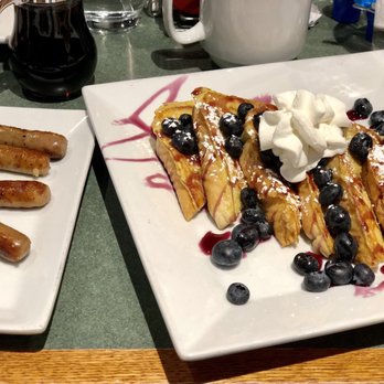 Siena Cafe - Blueberry French toast with a side of sausage. - Breakfast & Brunch Near Me - Irving, Texas Siena Cafe - Blueberry French toast with a side of sausage. - Breakfast & Brunch Near Me - Irving, Texas