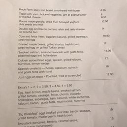 Breakfast menu Breakfast menu