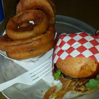 Burger Me - Jalapeño, bacon and three cheese stuffed burger with onion rings. - Burgers Near Me - Truckee, California