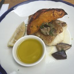 Cod filet with grilled pumpkin and mushroom. Cod filet with grilled pumpkin and mushroom.