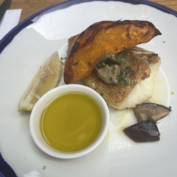 The Seafood Bar - Cod filet with grilled pumpkin and mushroom. - Seafood Near Me - Amsterdam, New Hampshire