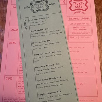 Phuket Cafe - Cocktail menu - Thai Near Me - Portland, Oregon