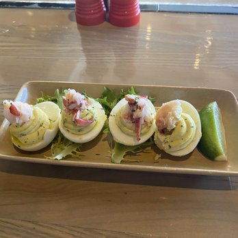 Monkeypod Kitchen - Deviled eggs with lobster on top - New American Near Me - Lahaina, Hawaii