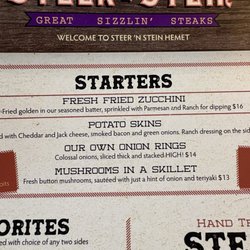 Steer N Stein - Menu