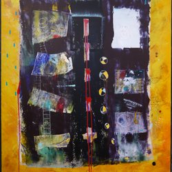 Robert Canaga Studio - 7 Opinions and One Solution 48x60 oil and wax on linen currently at Valley River Inn