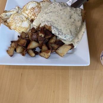 George's Cafe - Country Fried Steak Smothered In Gravy W/Breakfast Potatoes & Over Easy Eggs - Breakfast & Brunch Near Me - West Covina, California George's Cafe - Country Fried Steak Smothered In Gravy W/Breakfast Potatoes & Over Easy Eggs - Breakfast & Brunch Near Me - West Covina, California