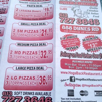 Hog's Back Restaurant - Menu - Pizza Near Me - Ottawa, Ontario