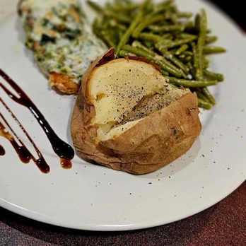 Mosca's Restaurant - Salmon Rockefeller with green beans and baked potato - Pizza Near Me - Burlington, North Carolina Mosca's Restaurant - Salmon Rockefeller with green beans and baked potato - Pizza Near Me - Burlington, North Carolina