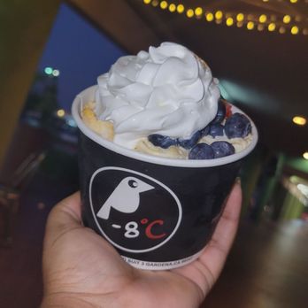 Negative 8C - Topped with Blueberries, strawberries and whipped cream - Desserts Near Me - Gardena, California Negative 8C - Topped with Blueberries, strawberries and whipped cream - Desserts Near Me - Gardena, California