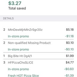 Used in store promo on 2 pizzas and used 1k points for a slice of pizza when it's a 3 for $3 deal