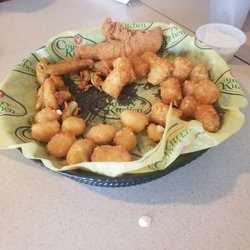 Country Kitchen - Got the pick 4 sampler. Chicken tenders, fried pickles, tater tots, and cheese curds. The fried pickles were the best I have ever had.