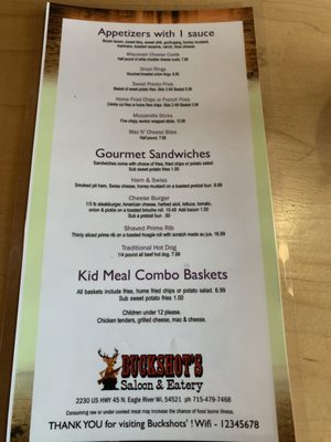 Menu photo 1 Buckshot's Saloon & Eatery Eagle River, WI