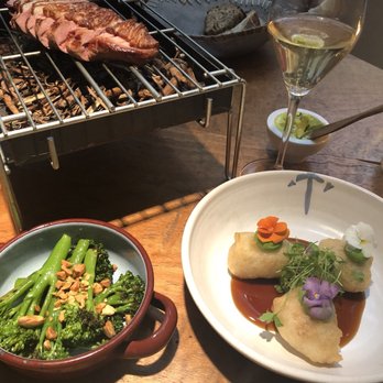 Eneko Basque Kitchen & Bar - Duck cooked on a jasper with broccoli side and tempura Hake. Delish! - Basque Near Me - London, XGL