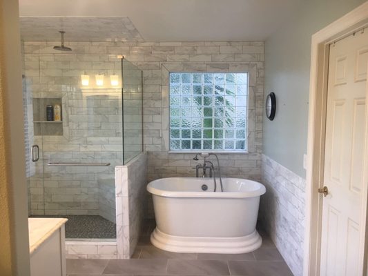 Bathroom Remodel - Complete bathroom makeover , great results .
