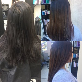 Adriana Styles - Left is before. Right side is after a haircut and color. - Hair Extensions Near Me Adriana Styles - Left is before. Right side is after a haircut and color. - Hair Extensions Near Me