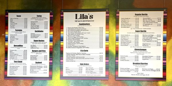 Menu photo 1 Lila's Mexican Restaurant Santa Rosa, CA Menu photo 1 Lila's Mexican Restaurant Santa Rosa, CA