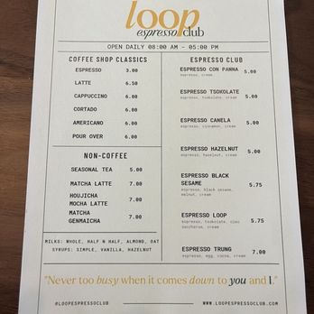 Loop Espresso Club - Menu - Coffee & Tea Near Me - Los Angeles, California