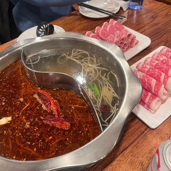 Jiuding Flavor Restaurant - Spicy Tallow Broth + Seafood Broth The peppercorns be spicy - Chinese Near Me - Milpitas, California Jiuding Flavor Restaurant - Spicy Tallow Broth + Seafood Broth The peppercorns be spicy - Chinese Near Me - Milpitas, California