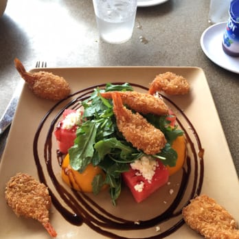 Quinn's - Watermelon w aurugula salad, added coconut shrimp to it and it was perfect - Steakhouses Near Me - Marco Island, Florida Quinn's - Watermelon w aurugula salad, added coconut shrimp to it and it was perfect - Steakhouses Near Me - Marco Island, Florida