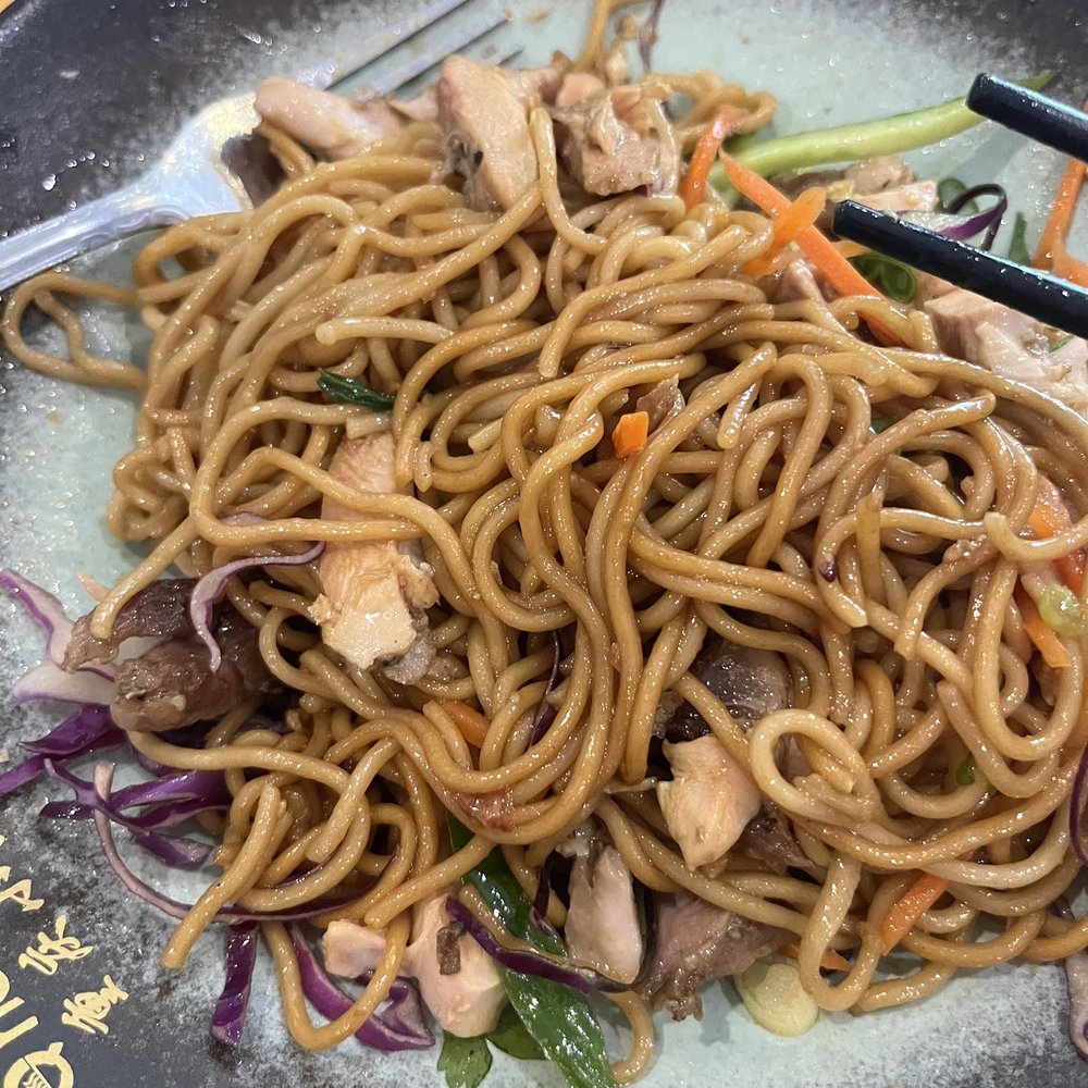 Q Noodles - Noodles with scallion oil and chicken -I mixed it up already and took a few bites before I remembered to take a picture - Noodles Near Me - Cary, North Carolina Q Noodles - Noodles with scallion oil and chicken -I mixed it up already and took a few bites before I remembered to take a picture - Noodles Near Me - Cary, North Carolina