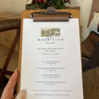 Mauritson Wines - Has my besties name on our menu for our tasting selections - Wineries Near Me - Healdsburg, California Mauritson Wines - Has my besties name on our menu for our tasting selections - Wineries Near Me - Healdsburg, California