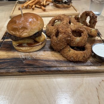 Dannys Corner Kitchen - Bourbon Burger with onion rings - Burgers Near Me - Tarzana, California Dannys Corner Kitchen - Bourbon Burger with onion rings - Burgers Near Me - Tarzana, California