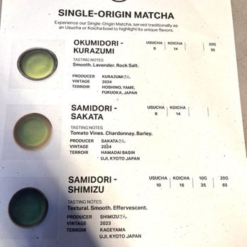 Ooika - Matcha varieties - Tea Rooms Near Me - Princeton, New Jersey