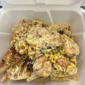 One Love - Shrimp and corn scampi on toasted ciabatta bread - Food Trucks Near Me - Key West, Florida One Love - Shrimp and corn scampi on toasted ciabatta bread - Food Trucks Near Me - Key West, Florida