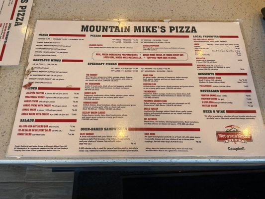 Menu photo 2 Mountain Mike's Pizza Campbell, CA