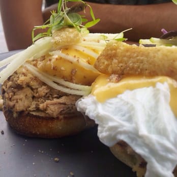 Red Door Corner Store - slow cooked apple cider pulled pork eggs bene FILLING - Restaurants Near Me - Northcote, VIC