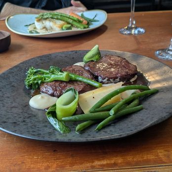 Land to Sea - Medallions of beef with broccolini, horseradish cream sauce. Beautiful bok choy rolls - Irish Near Me - Dingle, Kentucky