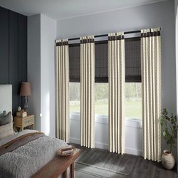 3 Blind Mice Window Coverings - Blackout woven shades + custom drapery = style meets function.