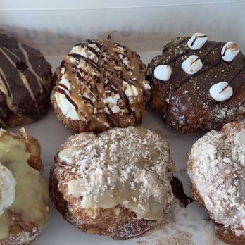Parlor Doughnuts - Top left to bottom right.. Peanut butter and chocolate, Maple Pecan, Campfire, Lemonade, French Toast, and Sandy Beach. - Donuts Near Me - Indianapolis, Indiana Parlor Doughnuts - Top left to bottom right.. Peanut butter and chocolate, Maple Pecan, Campfire, Lemonade, French Toast, and Sandy Beach. - Donuts Near Me - Indianapolis, Indiana